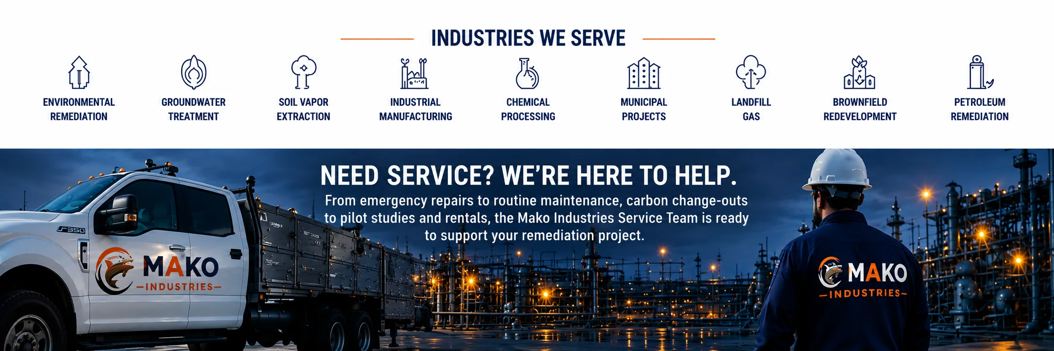 Industries served by Mako and service support team